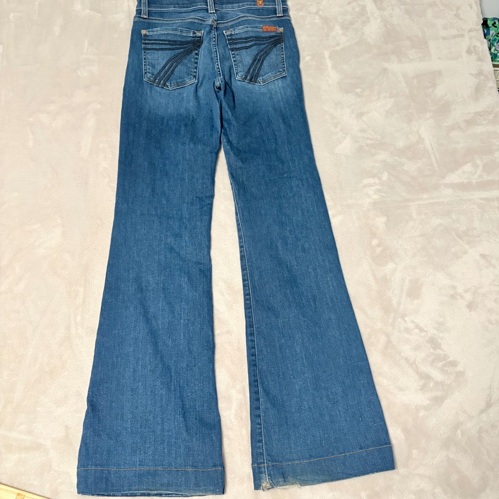 7 For All Mankind Dojo Flare Jeans Women Blue Size 27 Wide Leg Stretch Denim